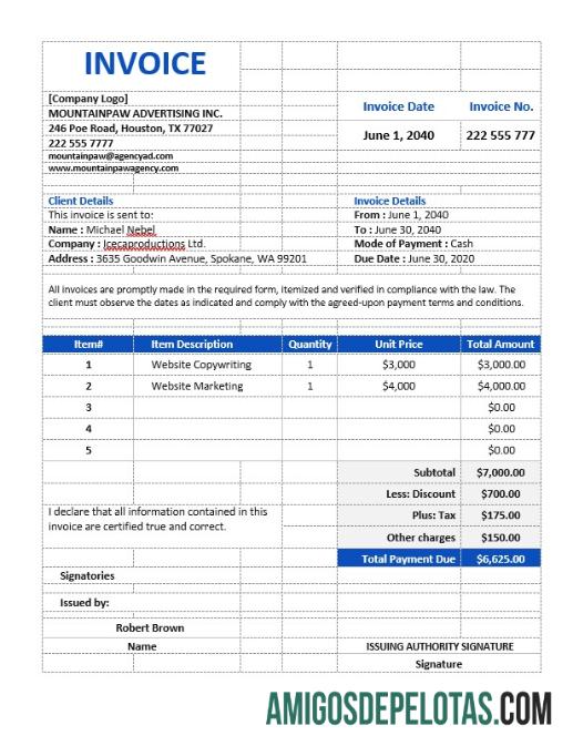 imprimível Modelo de fatura de agência de publicidade profissional